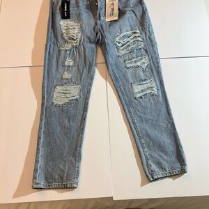 High Rise Blue Distressed Jeans